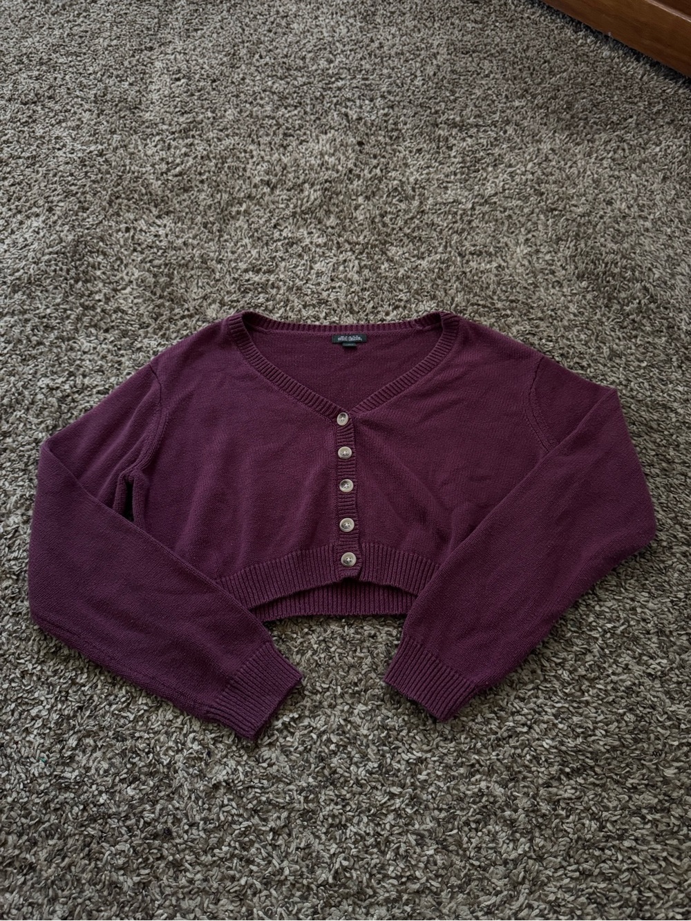 wild fable Plum Cropped V-Neck Button-Front Cardigan